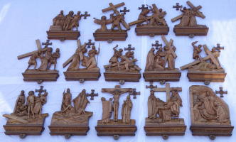 Stations of the Cross Hand Carved Wood